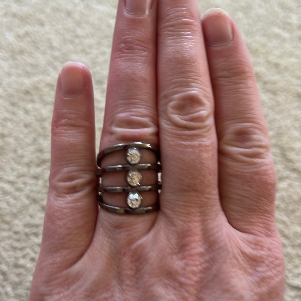 Gunmetal size 8 ring with rhinestones, pretty!
